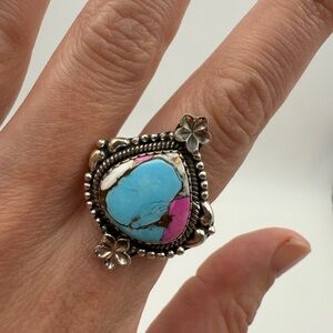 Cotton Candy Turquoise Sterling Silver Adjustable Ring
